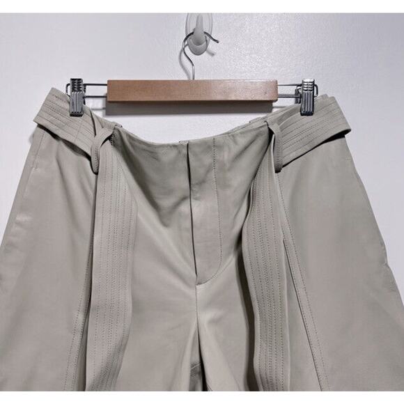 VINCE Womens 100% Lamb Leather Belted Shorts Size 12 In Light Dove New NWT - Picture 11 of 16
